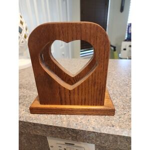Vintage‎ Handmade Solid Oak Heart Napkin or Letter Holder Rustic Country Decor